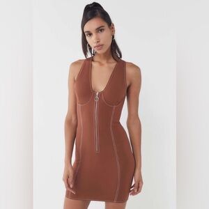 Urban Outfitters Chandler Brown Zip-Front Bodycon Dress (size XS)